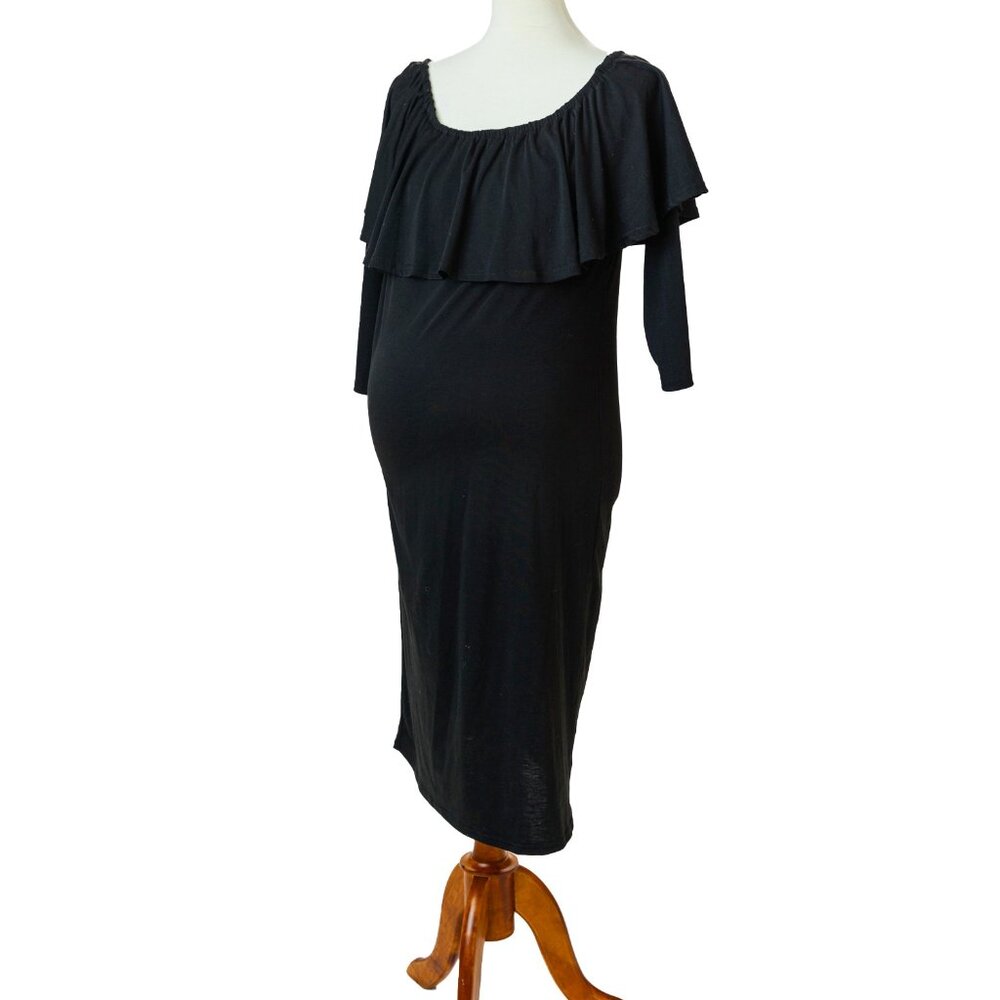 Miss Qee Black Maternity Midi Dress – Perfect for Weddings & Photoshoots